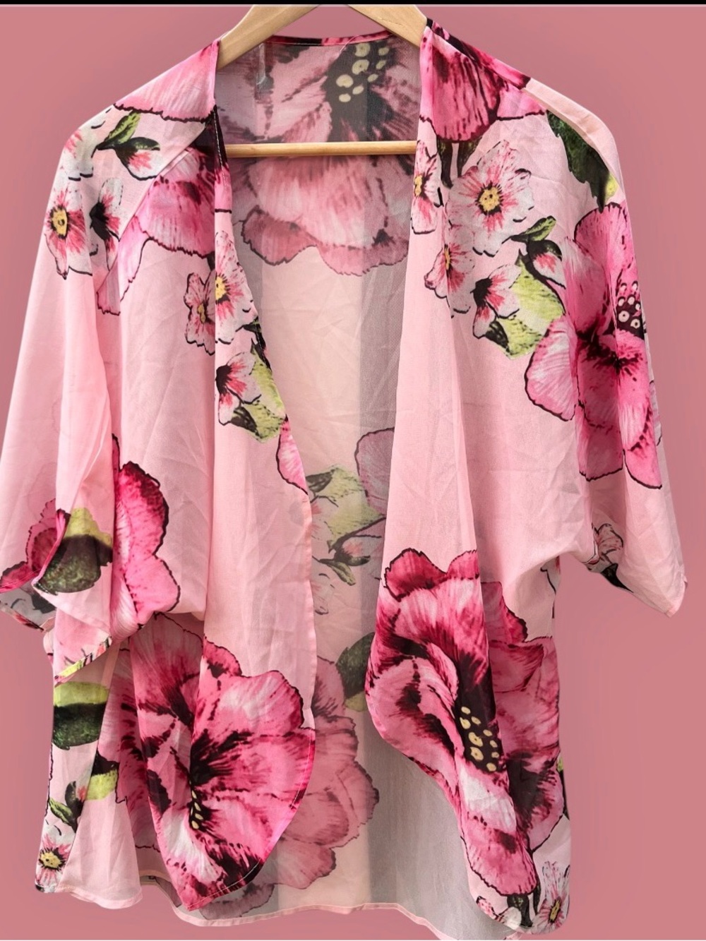 Pink Floral Sheer Kimono Cardigan | Lightweight Boho Beach Cover Up